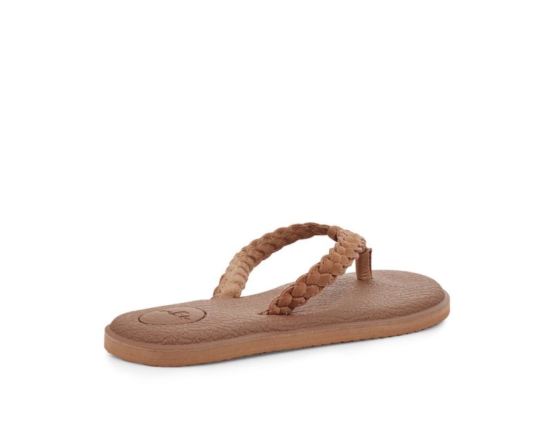 Sanuk Yoga Braid Leather Women's Flip Flops Brown | Canada 10EBC